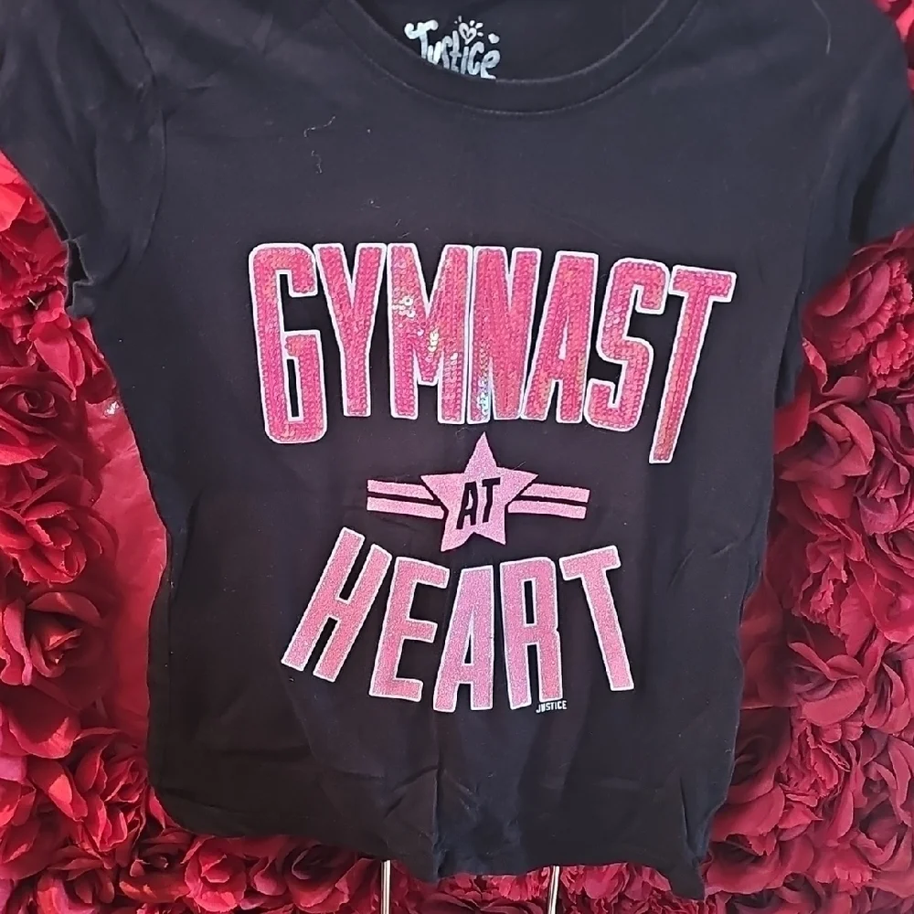 Justice Girls Black and Pink 'Gymnast at Heart' T-Shirt Size 8